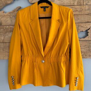WHBM Ruched Twill Jacket Blazer Gold, Yellow, Size 10